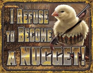 desperate enterprises i refuse to become a nugget tin sign – nostalgic vintage metal wall decor – made in us