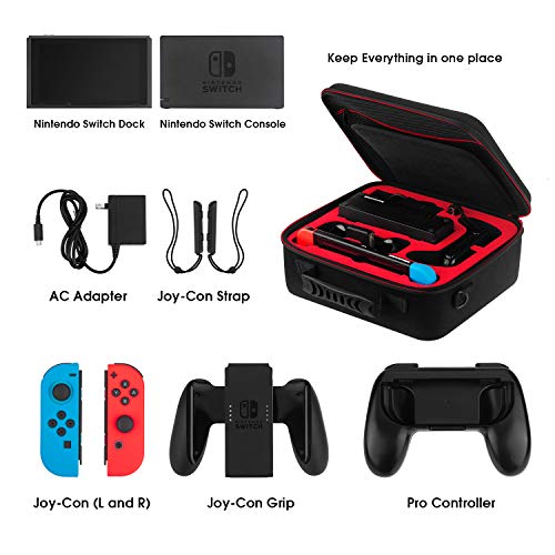 Tranesca Protective Portable Hard Shell carrying case compatible with Nintendo Switch Console and Accessories ( Holds 21 Game Cartridge and comes with bonus screen protector )