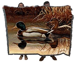 pure country weavers quiet couple blanket by cynthie fisher – ducks lake lodge cabin gift tapestry throw woven from cotton – made in the usa (72×54)