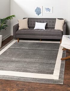 unique loom del mar collection area rug-transitional inspired with modern contemporary design, square 8′ 0″ x 8′ 0″, gray/ivory