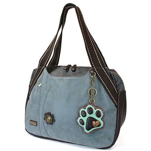 CHALA Handbag Bowling Zip Tote- Indigo (Teal Paw)