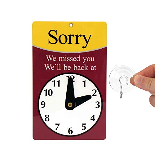 SmartSign "Sorry We Missed You, Will Be Back/Welcome Be Back" Two Sided Be Back Clock Sign | 7.75" x 4.75" Plastic