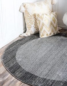 unique loom del mar collection area rug-transitional inspired with modern contemporary design, 6′ 0 x 6′ 0 round, light gray/beige