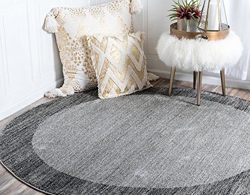 Unique Loom Del Mar Collection Area Rug-Transitional Inspired with Modern Contemporary Design, 6' 0 x 6' 0 Round, Light Gray/Beige