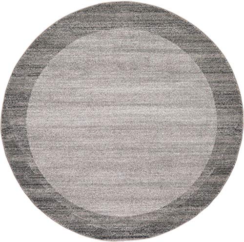 Unique Loom Del Mar Collection Area Rug-Transitional Inspired with Modern Contemporary Design, 6' 0 x 6' 0 Round, Light Gray/Beige