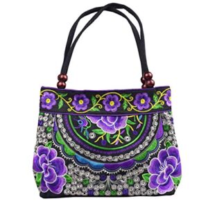 Canvas Floral Hobo Tote Bags for Women Stylish Casual Shoulder Handbag Ethnic Embroidery Purse