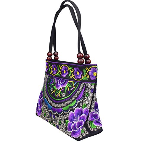 Canvas Floral Hobo Tote Bags for Women Stylish Casual Shoulder Handbag Ethnic Embroidery Purse