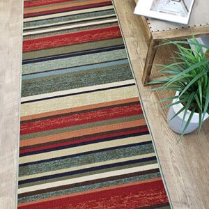 rubber backed runner rug, runner 84 inch x 22 in (7 ft runner), multicolor striped, non slip, kitchen rugs and mats