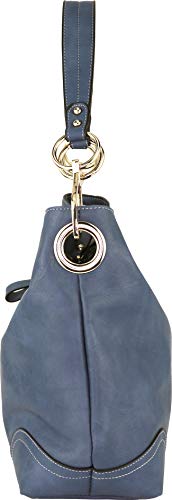 B BRENTANO Vegan Leather Large Hobo Shoulder Bag with Snap Hook Hardware (Denim.)