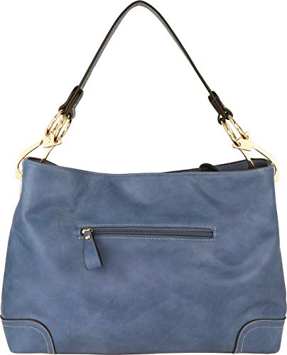 B BRENTANO Vegan Leather Large Hobo Shoulder Bag with Snap Hook Hardware (Denim.)