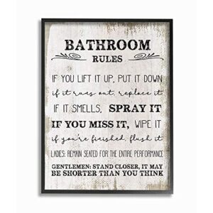 stupell industries bathroom rules funny word wood textured design black framed wall art, 16 x 20, multi-color