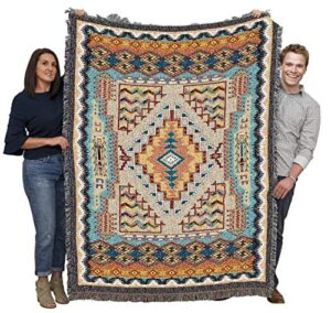 pure country weavers turquoise blanket – southwest native american inspired – gift tapestry throw woven from cotton – made in the usa (72×54)