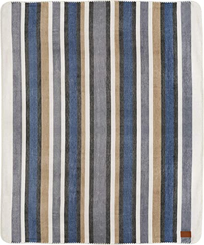 QISU Alpaca Wool Blanket Throw | Large, Beautiful, Warm, Stripe | 85 x 65 inches | Ultra-Soft, Hypoallergenic and Breathable | Non-Itchy or Scratchy Fabric (Brown Blue Grey White)