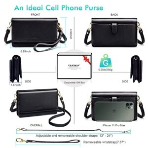 nuoku Women Small Crossbody Bag Cellphone Purse Wallet with RFID Card Slots 2 Straps Wristlet, A- Black