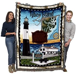 pure country weavers tybee island lighthouse blanket – georgia coastal ocean gift tapestry throw woven from cotton – made in the usa (72×54)