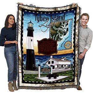 Pure Country Weavers Tybee Island Lighthouse Blanket - Georgia Coastal Ocean Gift Tapestry Throw Woven from Cotton - Made in The USA (72x54)