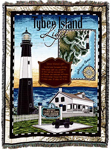 Pure Country Weavers Tybee Island Lighthouse Blanket - Georgia Coastal Ocean Gift Tapestry Throw Woven from Cotton - Made in The USA (72x54)