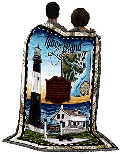 Pure Country Weavers Tybee Island Lighthouse Blanket - Georgia Coastal Ocean Gift Tapestry Throw Woven from Cotton - Made in The USA (72x54)