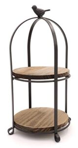 kekabox farmhouse birdcage style 2 tier wood and bronze metal kitchen tabletop shelves (round)