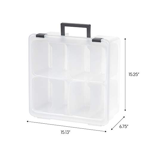 IRIS USA 20 Quart Portable Clear Plastic Storage Bins, Art, Sewing & Craft Organizer Satchel with Handle, Secure Latches, 4 Removable Inner Cups and 4 Dividers, Clear/Black, 1 Pack