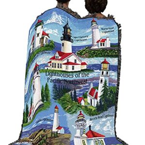 Lighthouses of the Pacific Northwest Blanket - Pt Robinson Umpqua River Noth Head Yaquina Cape Flattery Heceta Mukilteo - Coastal Ocean Gift Tapestry Throw Woven from Cotton - Made in the USA (72x54)