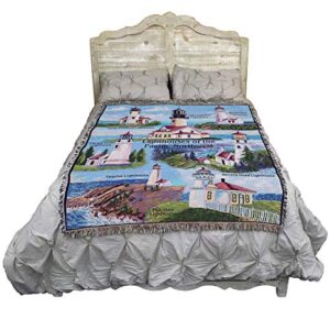 Lighthouses of the Pacific Northwest Blanket - Pt Robinson Umpqua River Noth Head Yaquina Cape Flattery Heceta Mukilteo - Coastal Ocean Gift Tapestry Throw Woven from Cotton - Made in the USA (72x54)