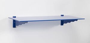 ltl home products puzzle blue glass wall shelf kit, 11″ x 24″, with wave blue bracket