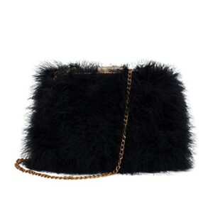 zarapack womens’ genuine fluffy feather fur clutch shoulder bag (black)