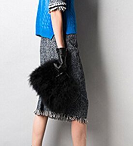 Zarapack Womens' Genuine Fluffy Feather Fur Clutch Shoulder Bag (Black)