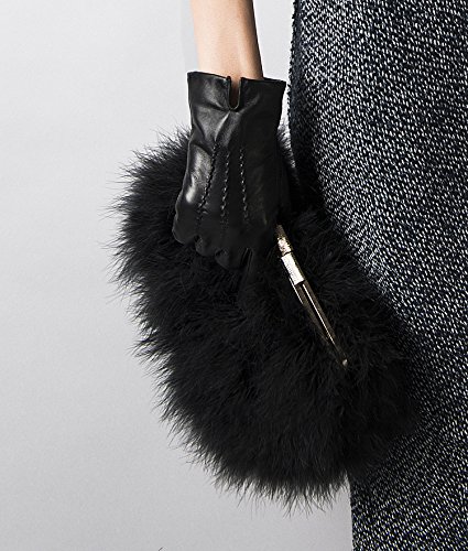 Zarapack Womens' Genuine Fluffy Feather Fur Clutch Shoulder Bag (Black)