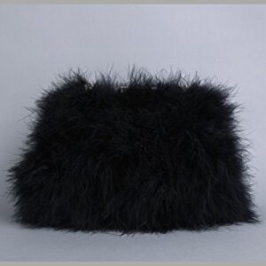 Zarapack Womens' Genuine Fluffy Feather Fur Clutch Shoulder Bag (Black)