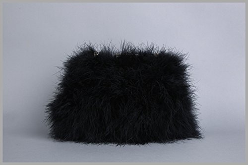 Zarapack Womens' Genuine Fluffy Feather Fur Clutch Shoulder Bag (Black)