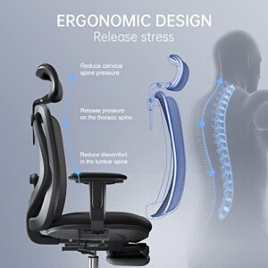 XUER Ergonomic Office Chair - Home Office Desk Chair with Footrest, Breathable Mesh Design High Back Computer Chair, Adjustable Headrest and Lumbar Support (Black)