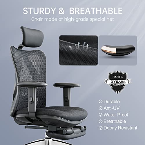 XUER Ergonomic Office Chair - Home Office Desk Chair with Footrest, Breathable Mesh Design High Back Computer Chair, Adjustable Headrest and Lumbar Support (Black)