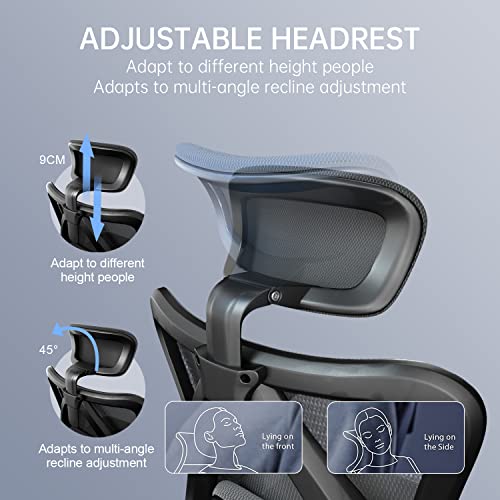 XUER Ergonomic Office Chair - Home Office Desk Chair with Footrest, Breathable Mesh Design High Back Computer Chair, Adjustable Headrest and Lumbar Support (Black)