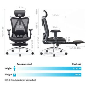 XUER Ergonomic Office Chair - Home Office Desk Chair with Footrest, Breathable Mesh Design High Back Computer Chair, Adjustable Headrest and Lumbar Support (Black)