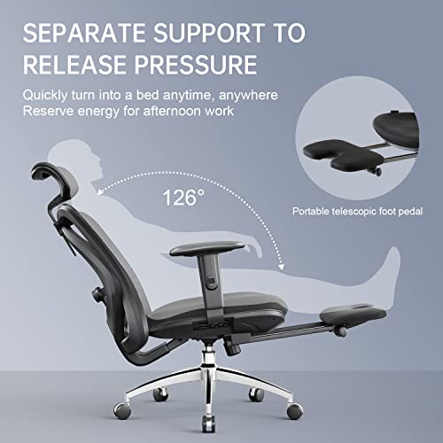 XUER Ergonomic Office Chair - Home Office Desk Chair with Footrest, Breathable Mesh Design High Back Computer Chair, Adjustable Headrest and Lumbar Support (Black)