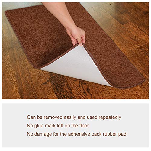PURE ERA Carpet Stair Tread Landing Mat Tape Free Self Adhesive Non Slip Skid Resistant Indoor Doormat Area Rug Floor Mat for Kitchen Bathroom Workstations Washable Rectangle 2' X 3' (Brown)