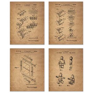 lego patent art prints – set of 4 photos – toy game room wall decor