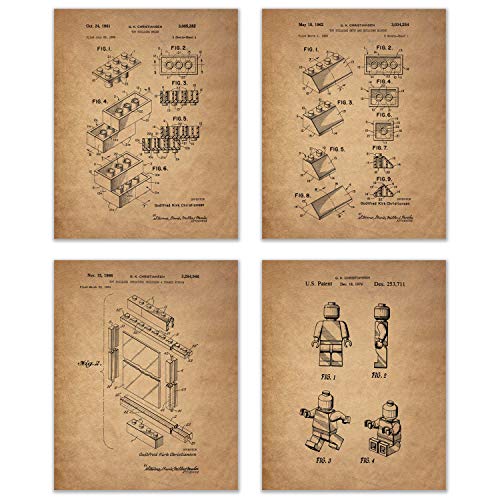 Lego Patent Art Prints - Set of 4 Photos - Toy Game Room Wall Decor