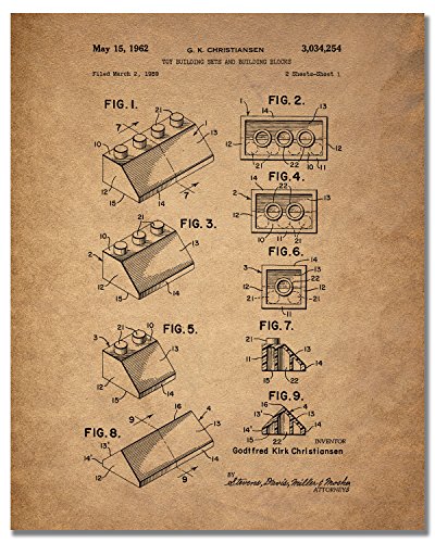 Lego Patent Art Prints - Set of 4 Photos - Toy Game Room Wall Decor