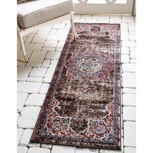 unique loom utopia collection traditional classic vintage inspired area rug with warm hues, 2 ft x 6 ft, chocolate brown/beige
