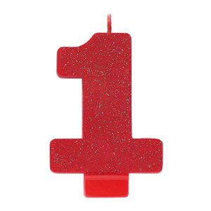 glitter red number 1 candle – 3 1/4″, 1 pc