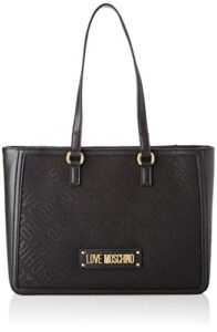 love moschino women’s logo print black tote handbag