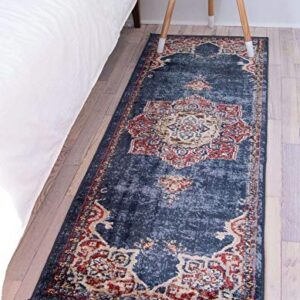 Unique Loom Utopia Collection Traditional Classic Vintage Inspired Area Rug with Warm Hues, 2 ft 7 in x 10 ft, Navy Blue/Burgundy