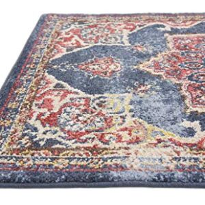 Unique Loom Utopia Collection Traditional Classic Vintage Inspired Area Rug with Warm Hues, 2 ft 7 in x 10 ft, Navy Blue/Burgundy