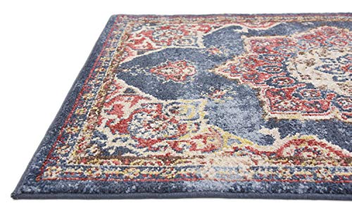 Unique Loom Utopia Collection Traditional Classic Vintage Inspired Area Rug with Warm Hues, 2 ft 7 in x 10 ft, Navy Blue/Burgundy