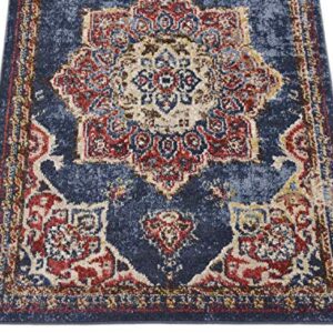 Unique Loom Utopia Collection Traditional Classic Vintage Inspired Area Rug with Warm Hues, 2 ft 7 in x 10 ft, Navy Blue/Burgundy