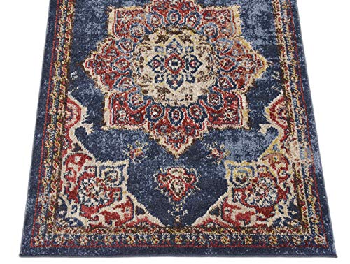 Unique Loom Utopia Collection Traditional Classic Vintage Inspired Area Rug with Warm Hues, 2 ft 7 in x 10 ft, Navy Blue/Burgundy