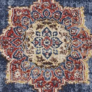 Unique Loom Utopia Collection Traditional Classic Vintage Inspired Area Rug with Warm Hues, 2 ft 7 in x 10 ft, Navy Blue/Burgundy